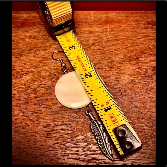 Handmade Carved Feather & MOP Shell Earrings - Picture 4 of 4